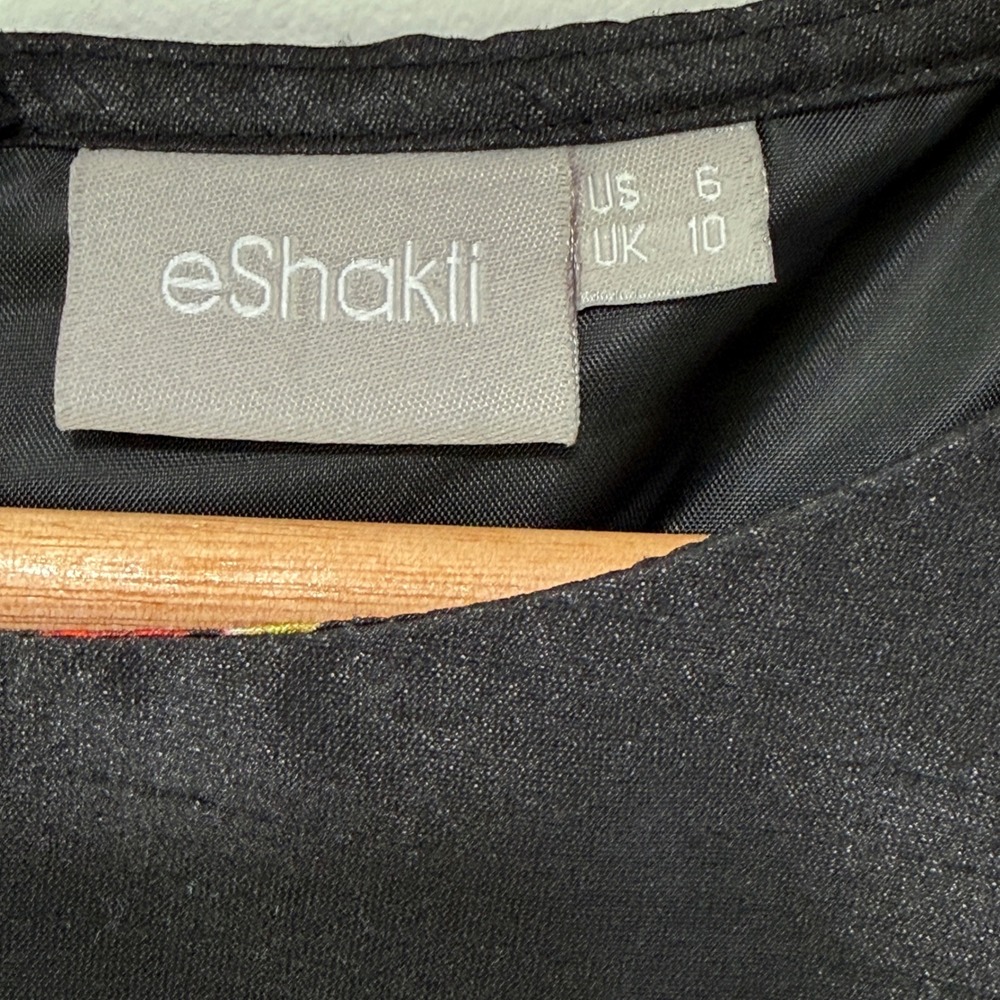 eShakti Romantic Floral Butterfly Fit and Flare Dress 6 Black Sleeveless Pockets - Picture 4 of 11